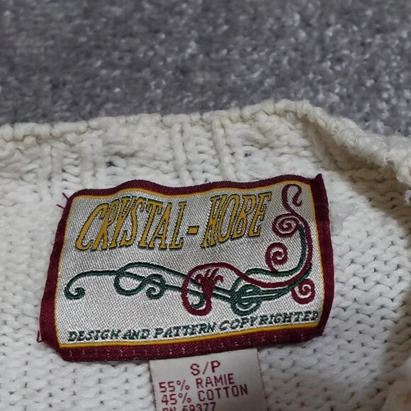 Vintage Crystal Kobe Ugly Christmas Sweater Women's Small Ivory Embroidered - Picture 2 of 9